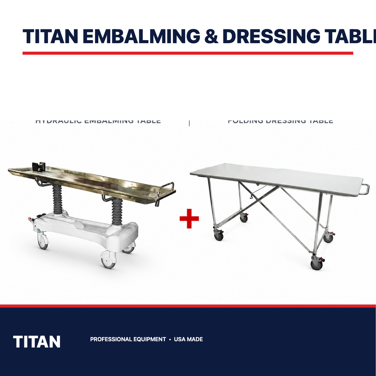 TITAN Hydraulic Embalming + Dressing Table Combo — professional mortuary equipment by TITAN
