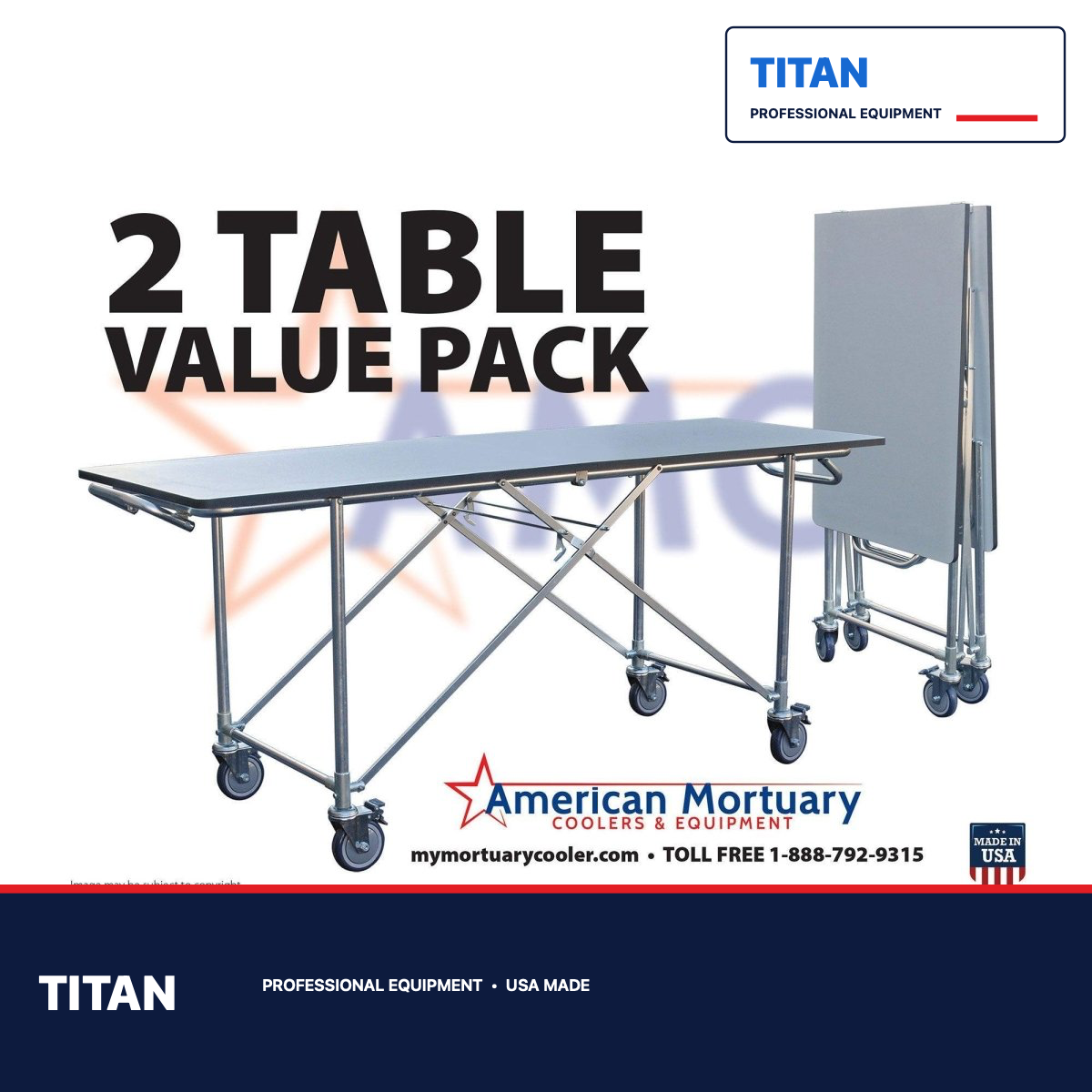 TITAN 2-Pack Folding Mortuary Dressing Tables — professional mortuary equipment by TITAN