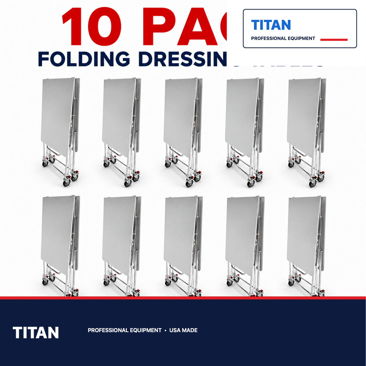 TITAN 10-Pack Folding Mortuary Dressing Tables — professional mortuary equipment by TITAN