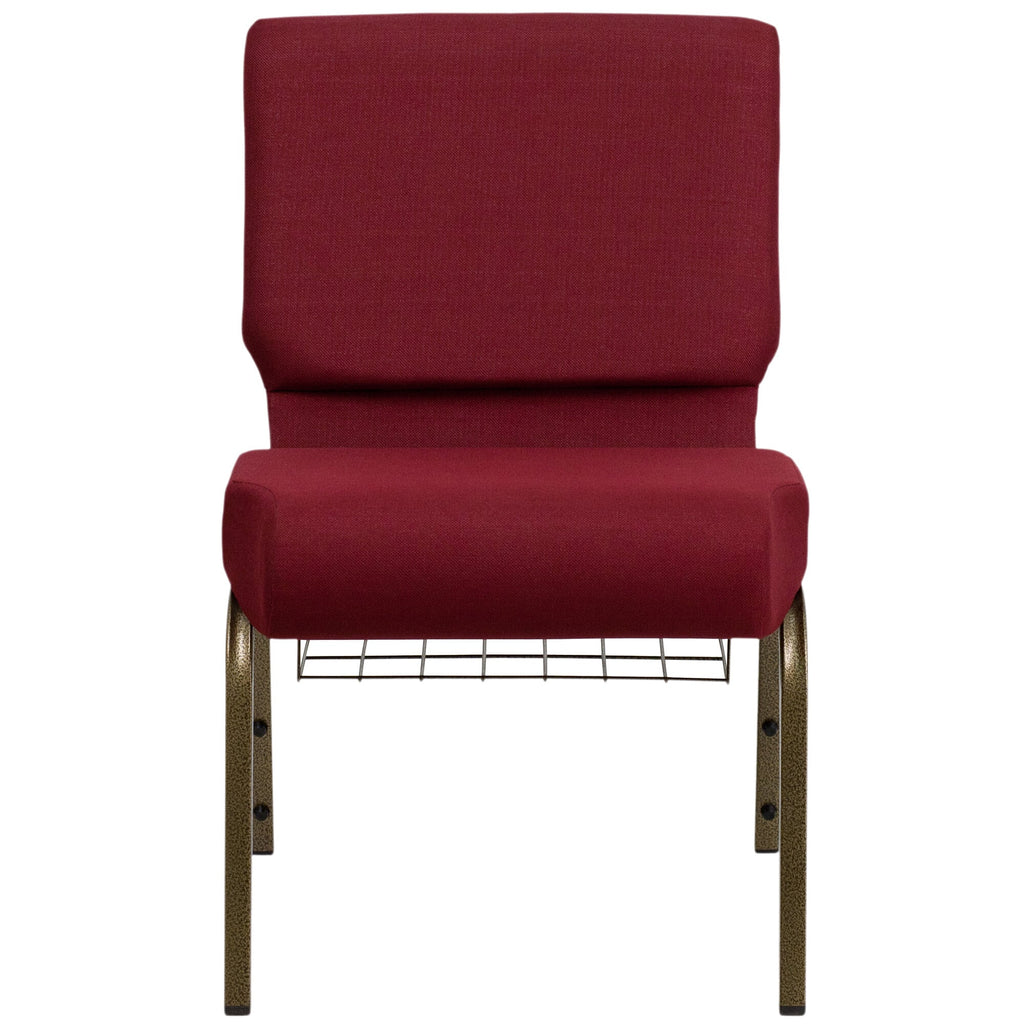 A TITAN burgundy church chair with metal legs.