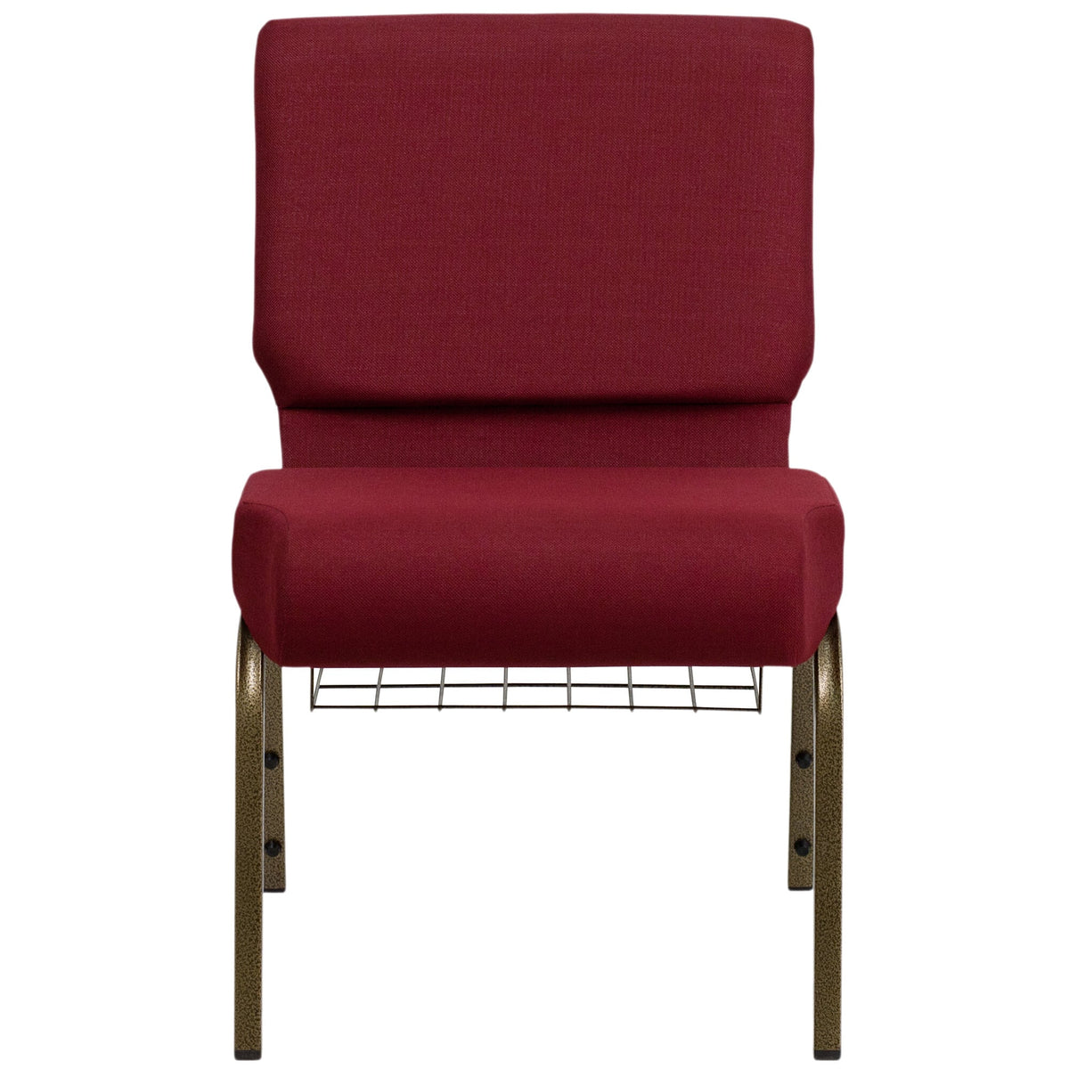 A TITAN burgundy church chair with metal legs.