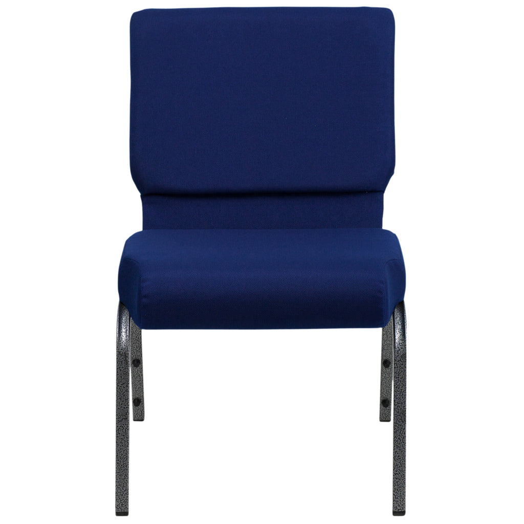 A navy blue TITAN church chair with a silver metal frame.