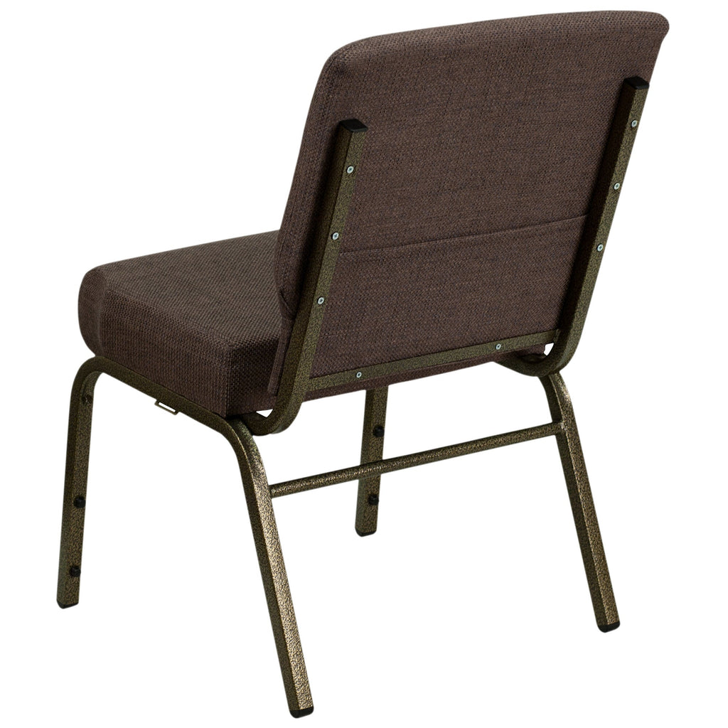A brown TITAN church chair with a gold vein metal frame.