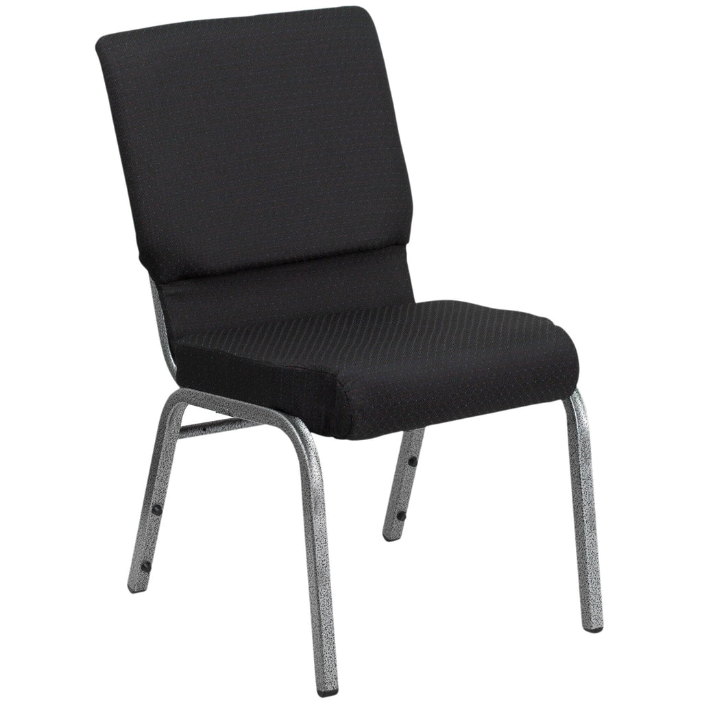 A TITAN black patterned church chair with silver legs.