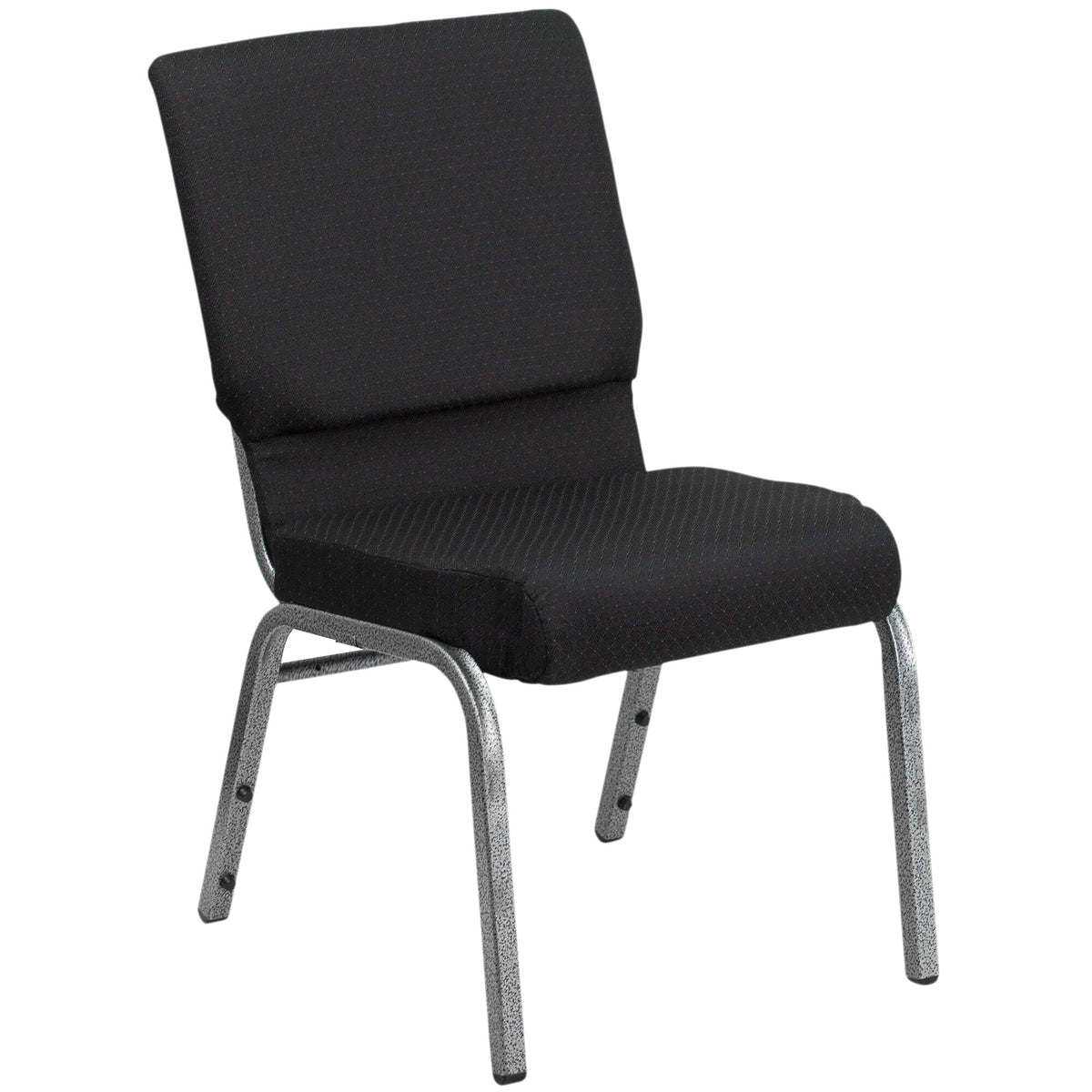 A TITAN black patterned church chair with silver legs.