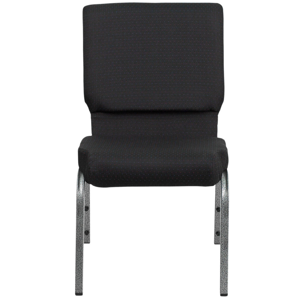 A TITAN black patterned church chair with silver legs.