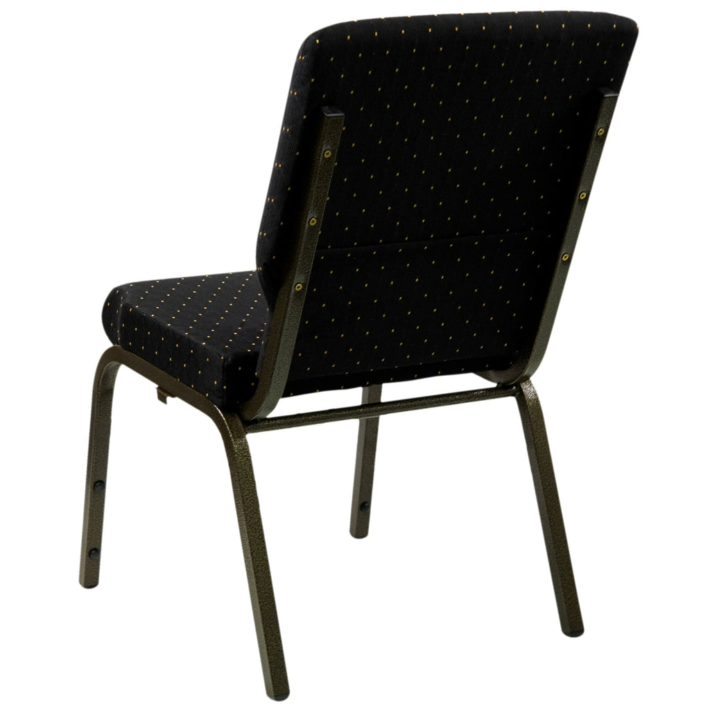 A TITAN black church chair with gold polka dot fabric on the seat and back.