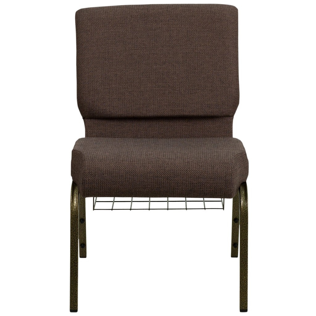 A brown TITAN church chair with metal legs.