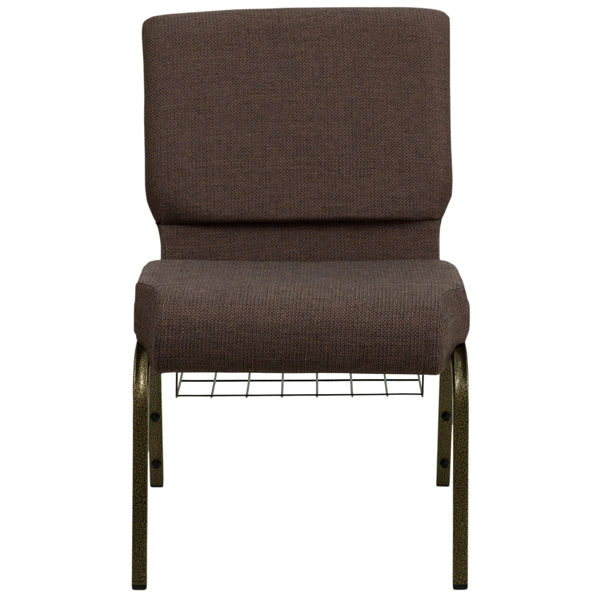 A brown TITAN church chair with metal legs.