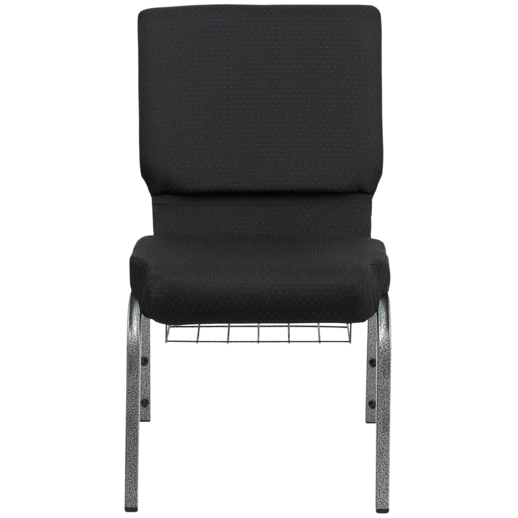 A black TITAN church chair with metal legs.