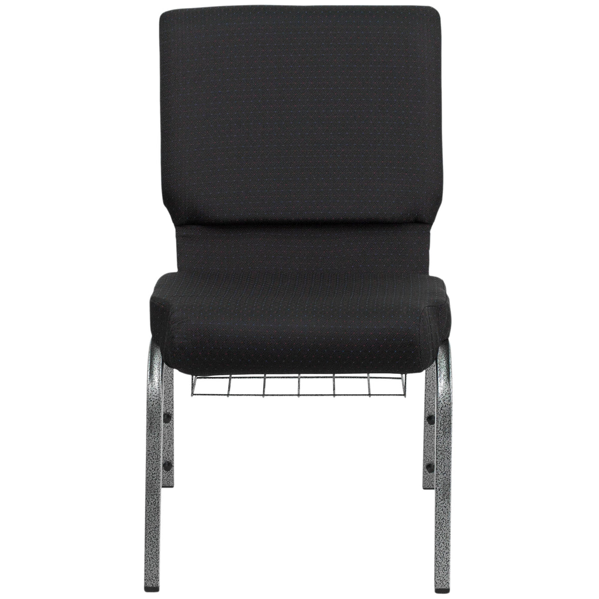 A black TITAN church chair with metal legs.