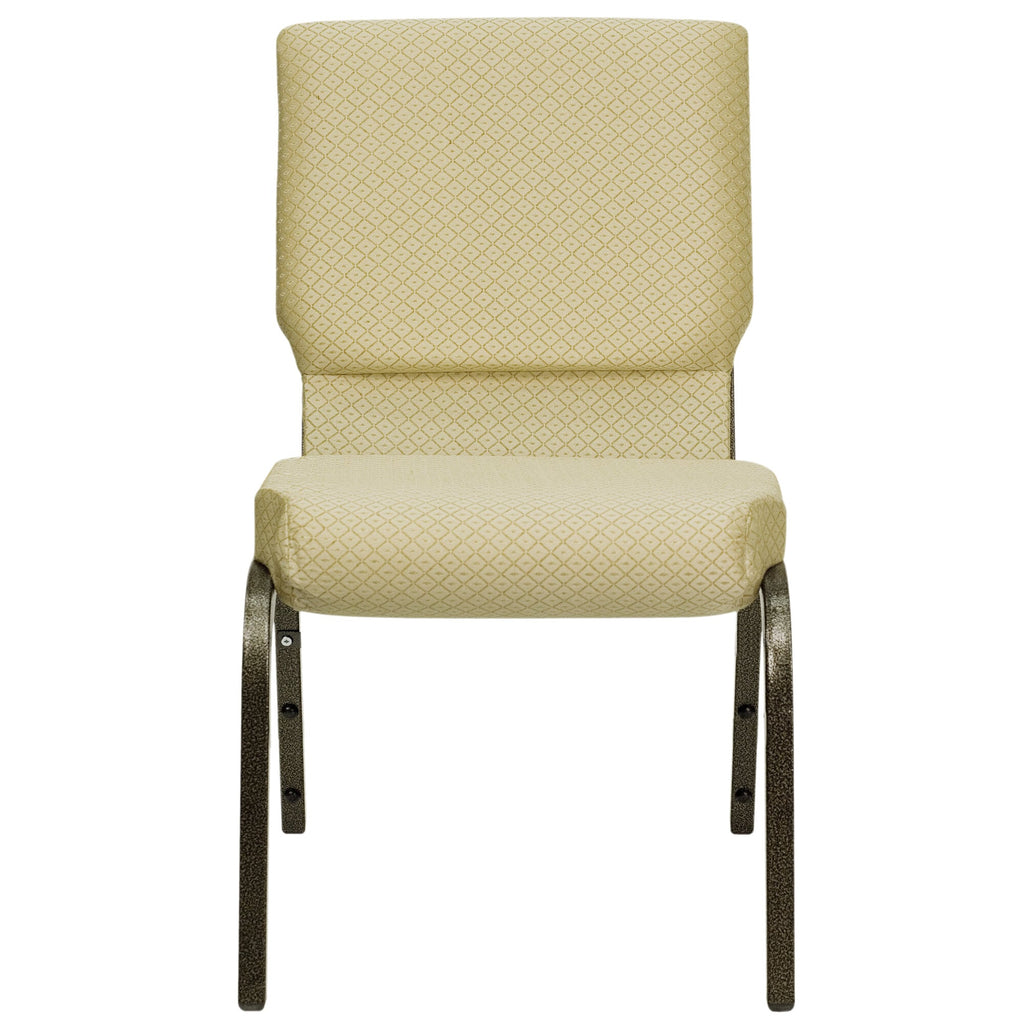 A beige TITAN church chair with a gold vein metal frame.