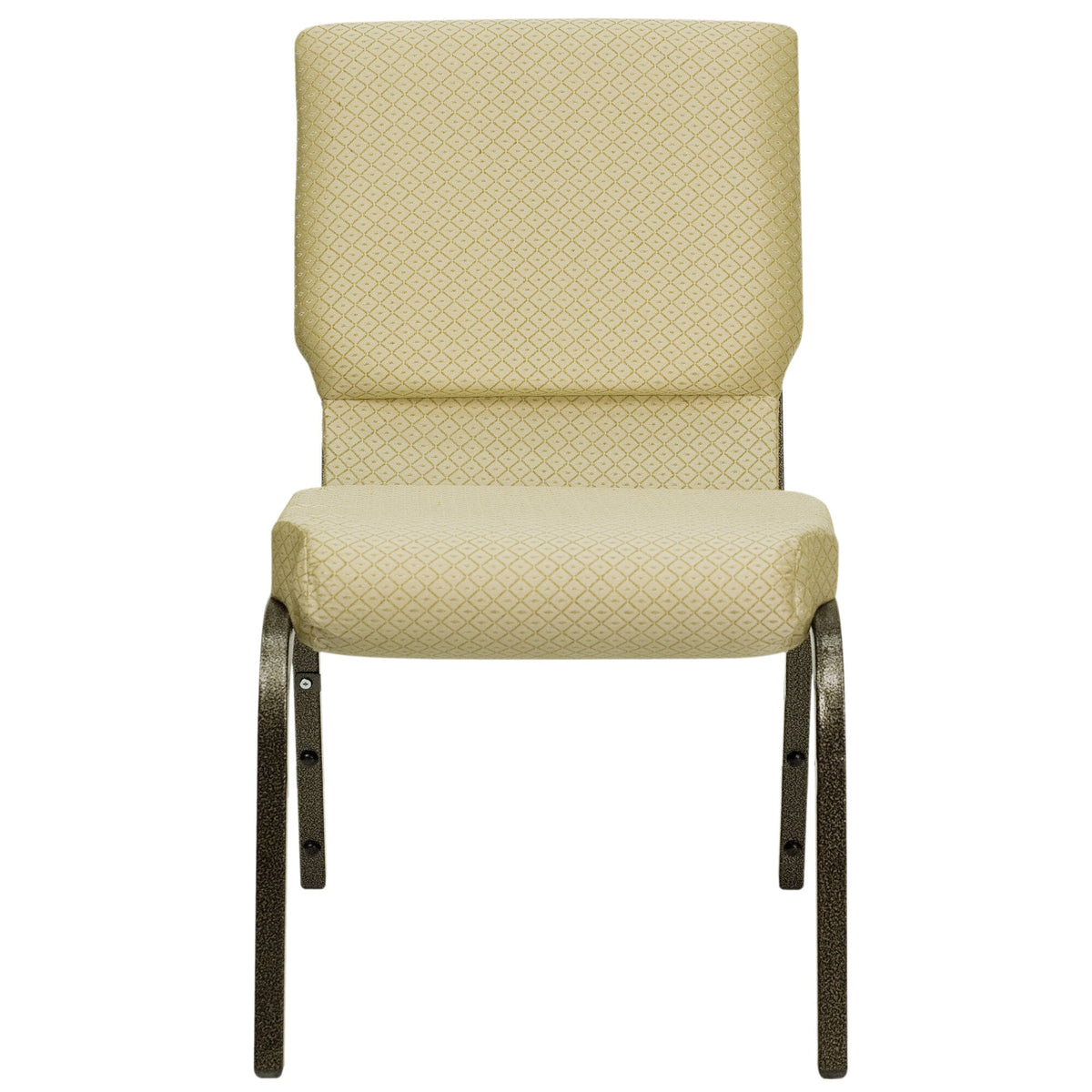 A beige TITAN church chair with a gold vein metal frame.
