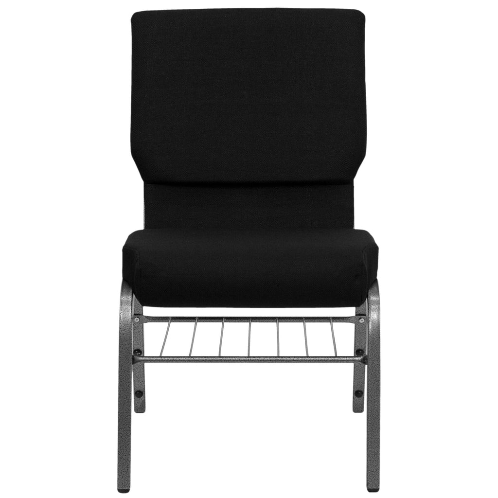 A TITAN black church chair with silver metal legs.