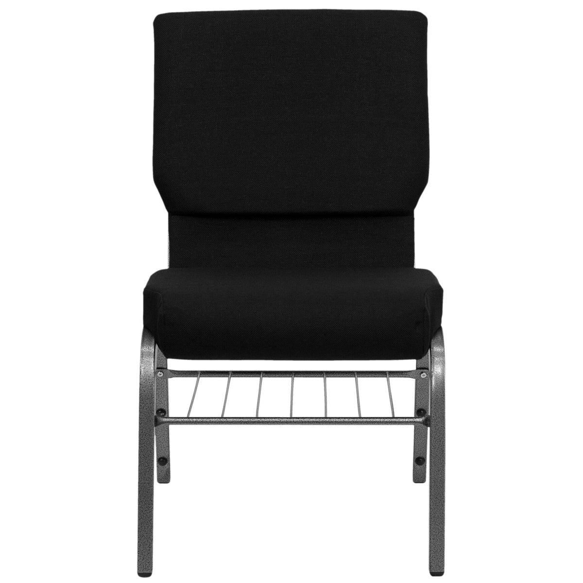 A TITAN black church chair with silver metal legs.