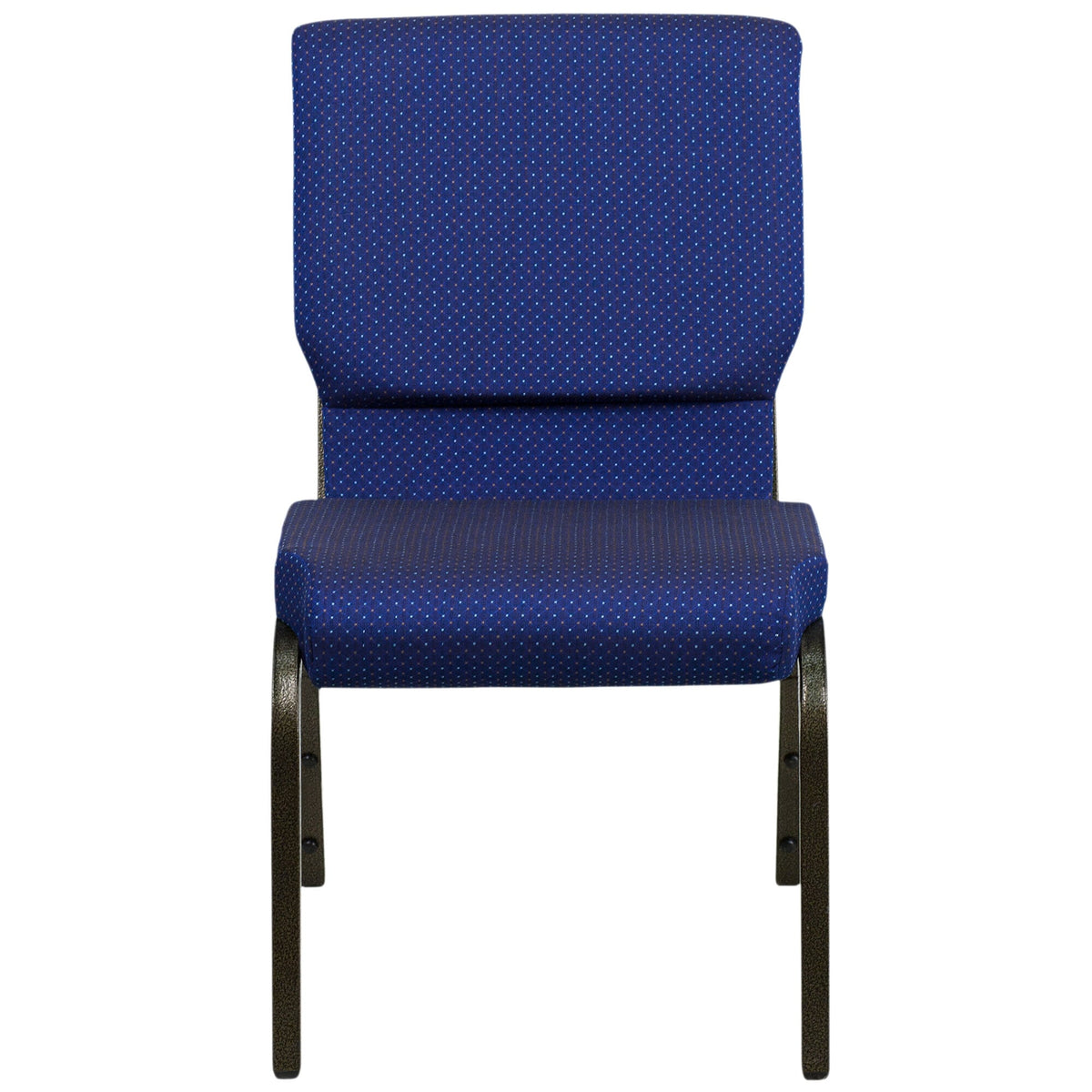 A navy blue church chair with a white dot pattern.