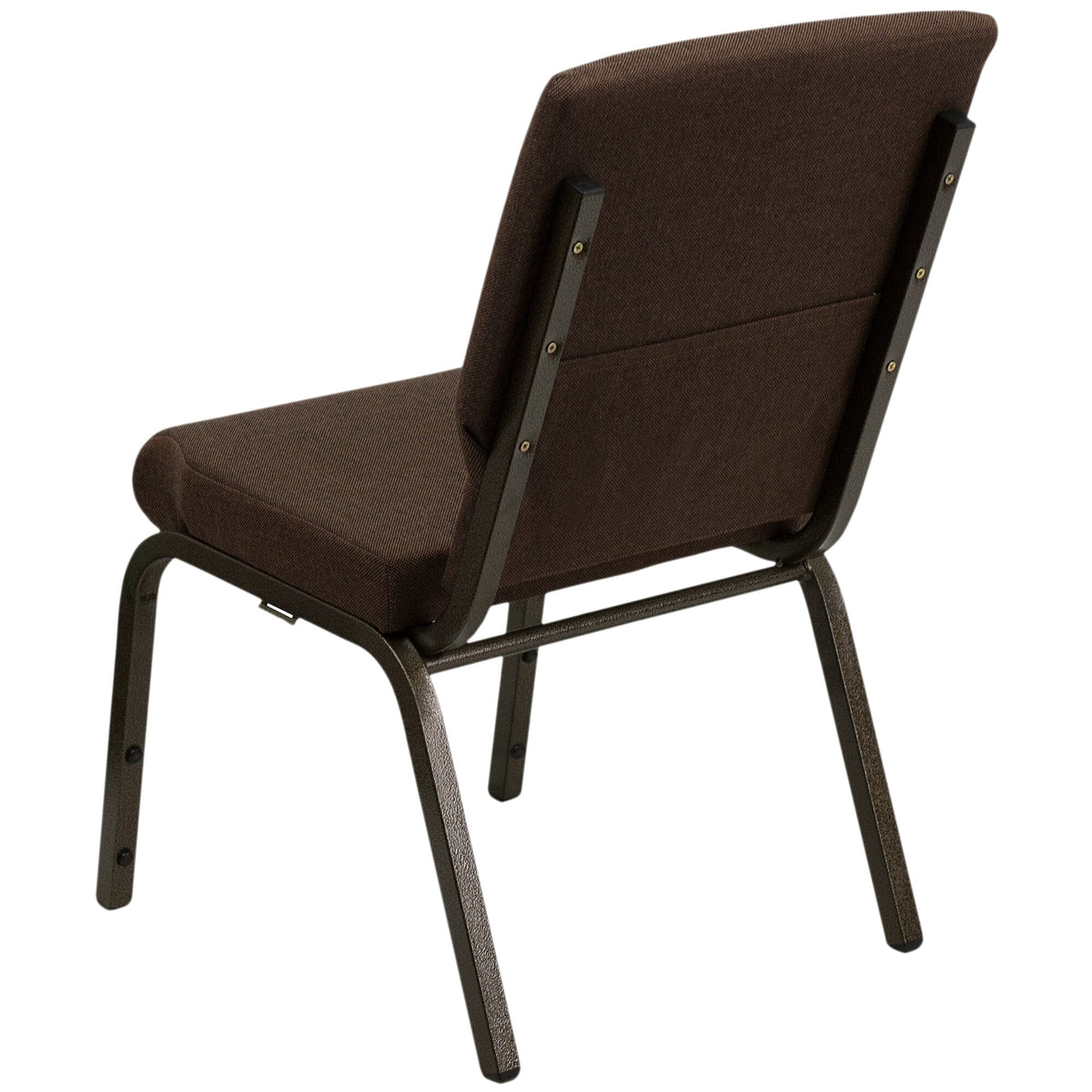 A brown TITAN church chair with a gold vein metal frame.
