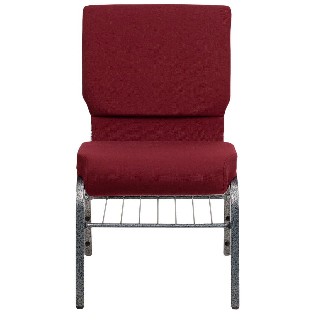 A red chair with metal legs and a metal frame.
