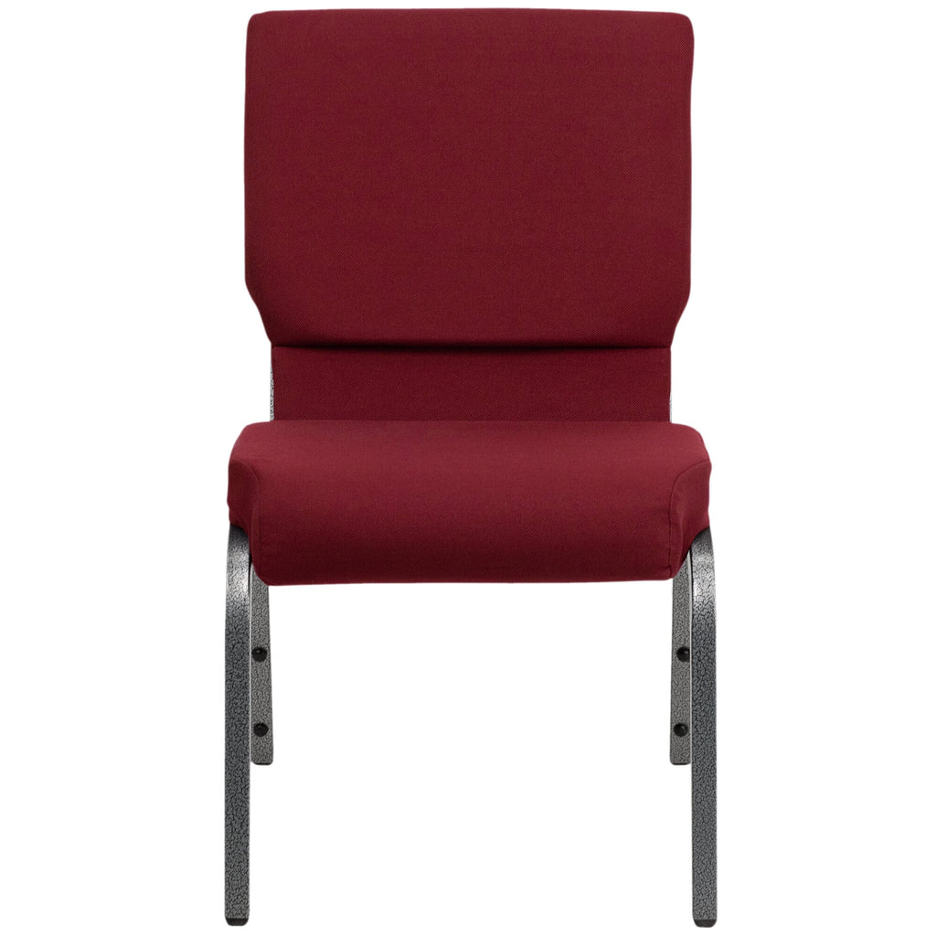 A TITAN burgundy church chair with silver metal legs.
