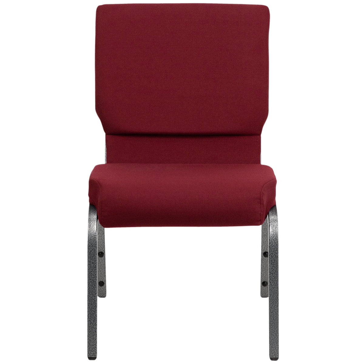 A TITAN burgundy church chair with silver metal legs.