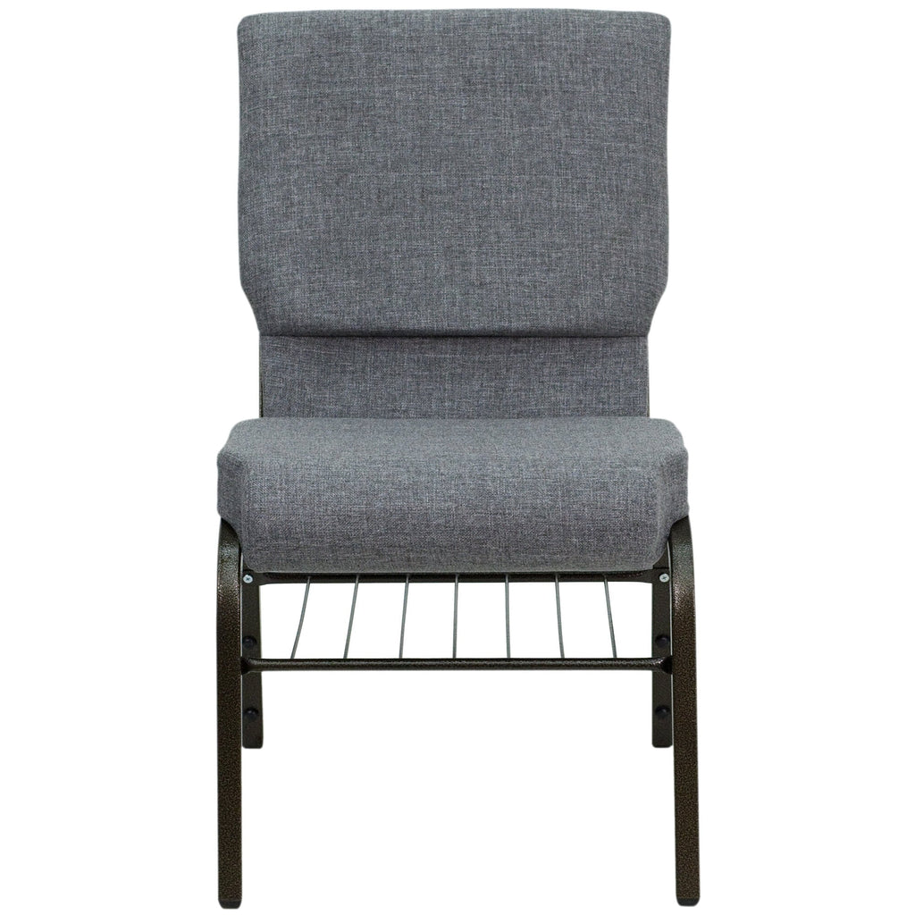 A gray TITAN church chair with a metal frame.