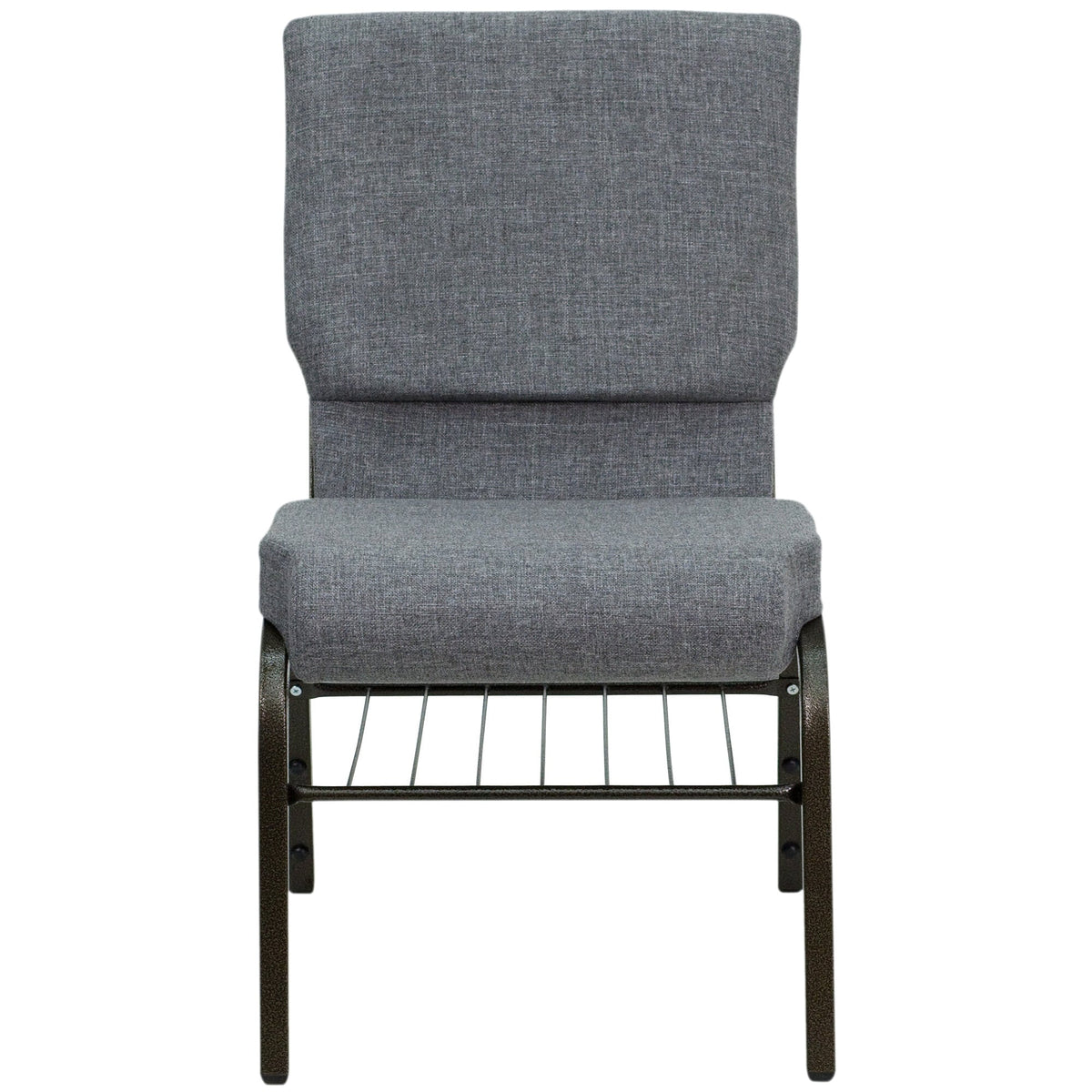 A gray TITAN church chair with a metal frame.
