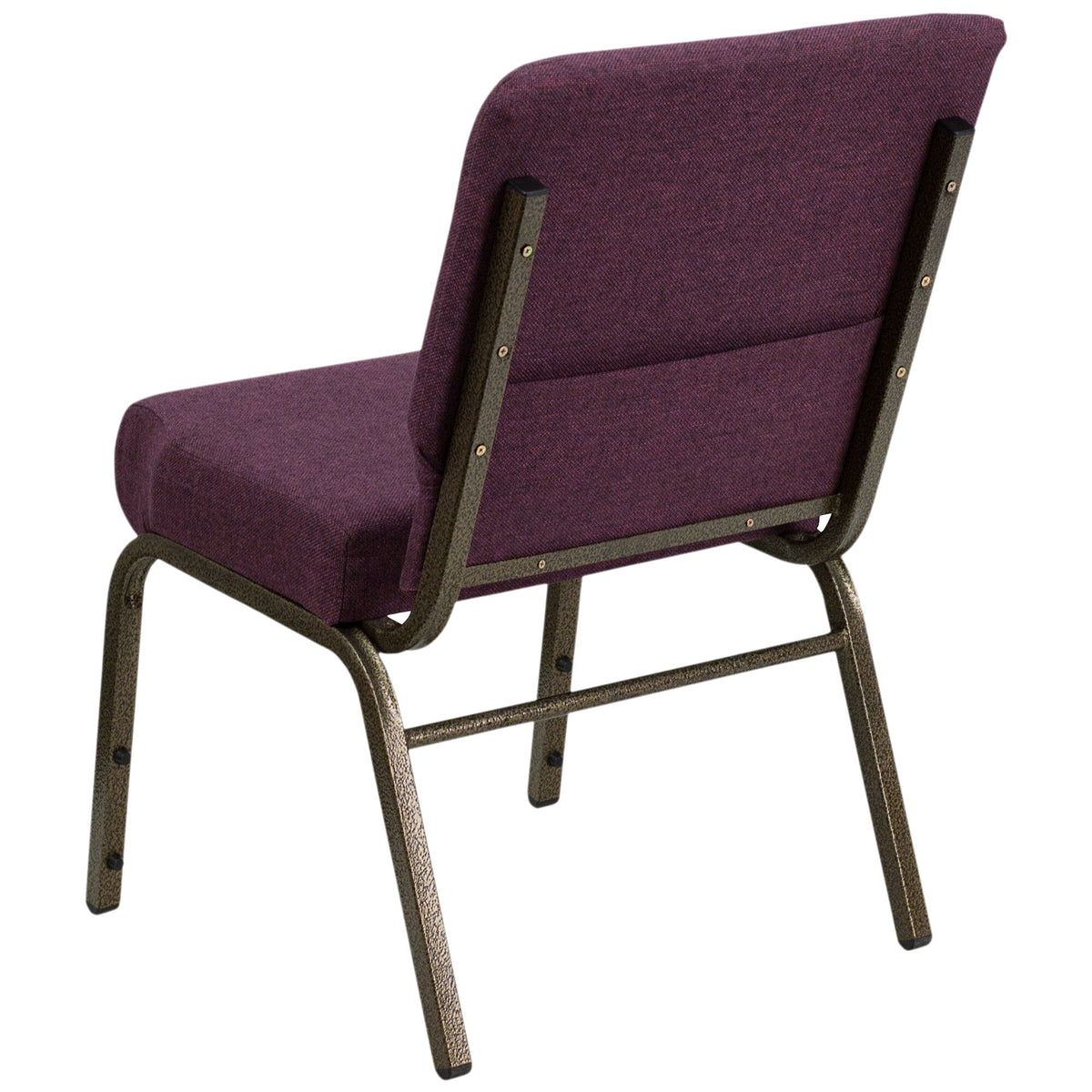 A purple TITAN church chair with a gold vein metal frame.