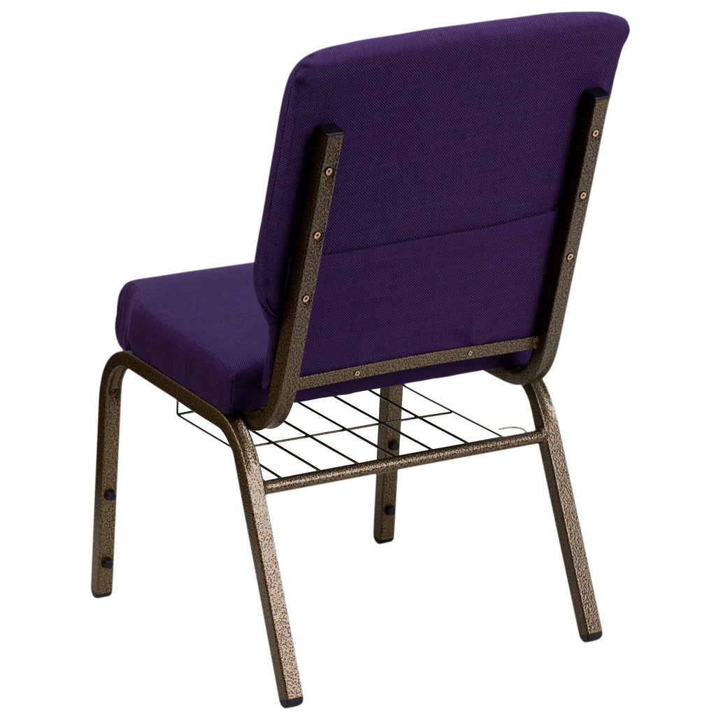 A TITAN Royal Purple church chair with metal legs.
