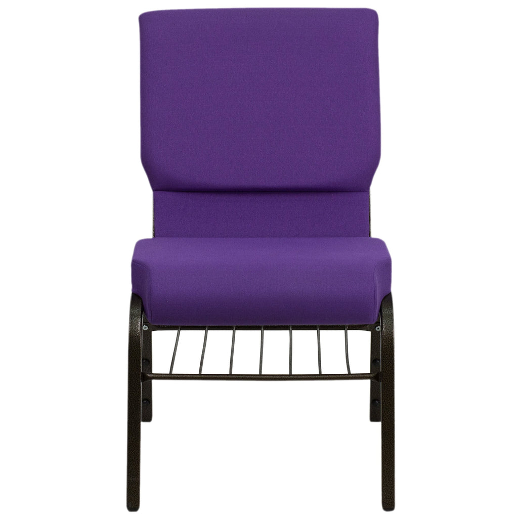 A purple TITAN church chair with metal legs.