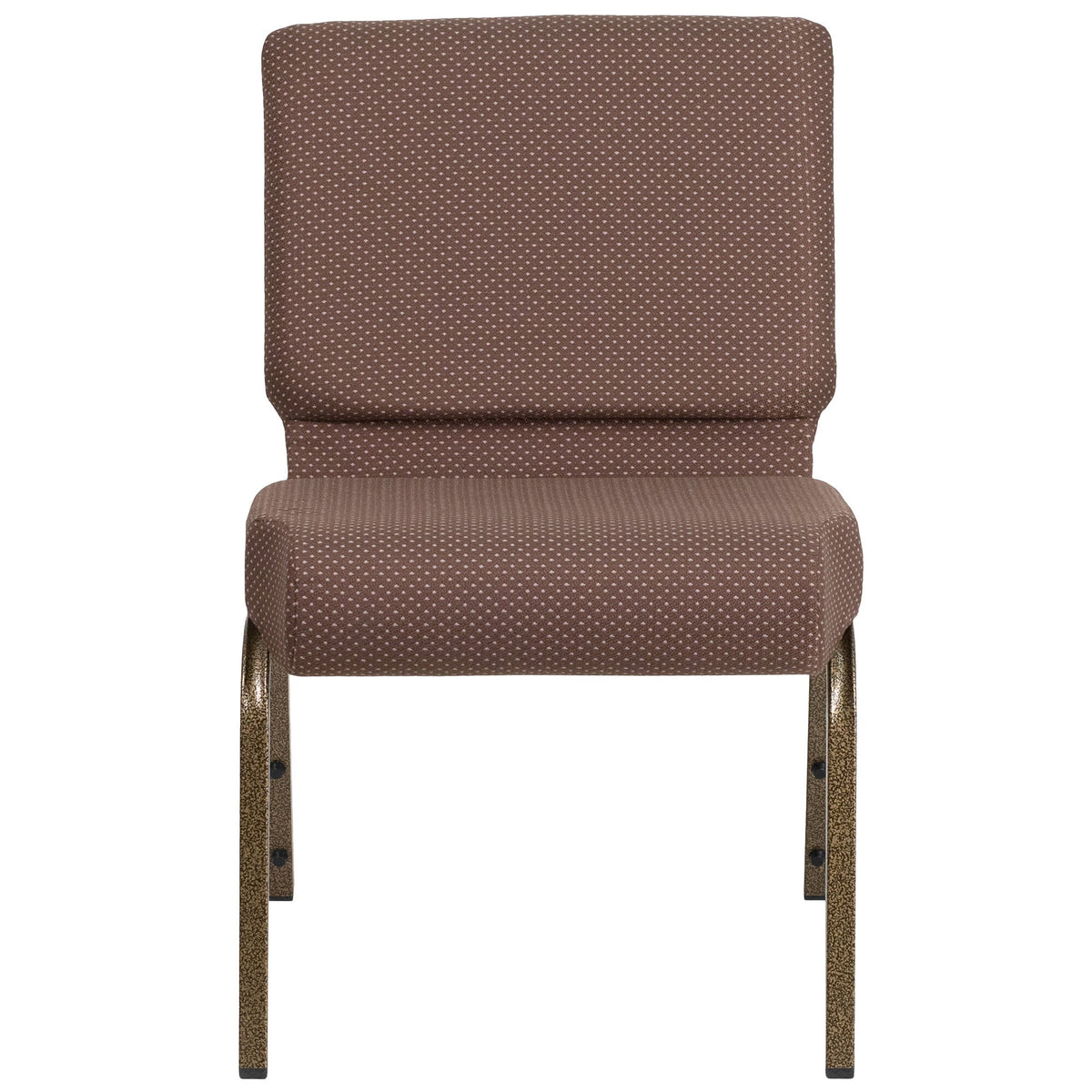 A brown TITAN church chair with white dots on the fabric and a gold vein frame.