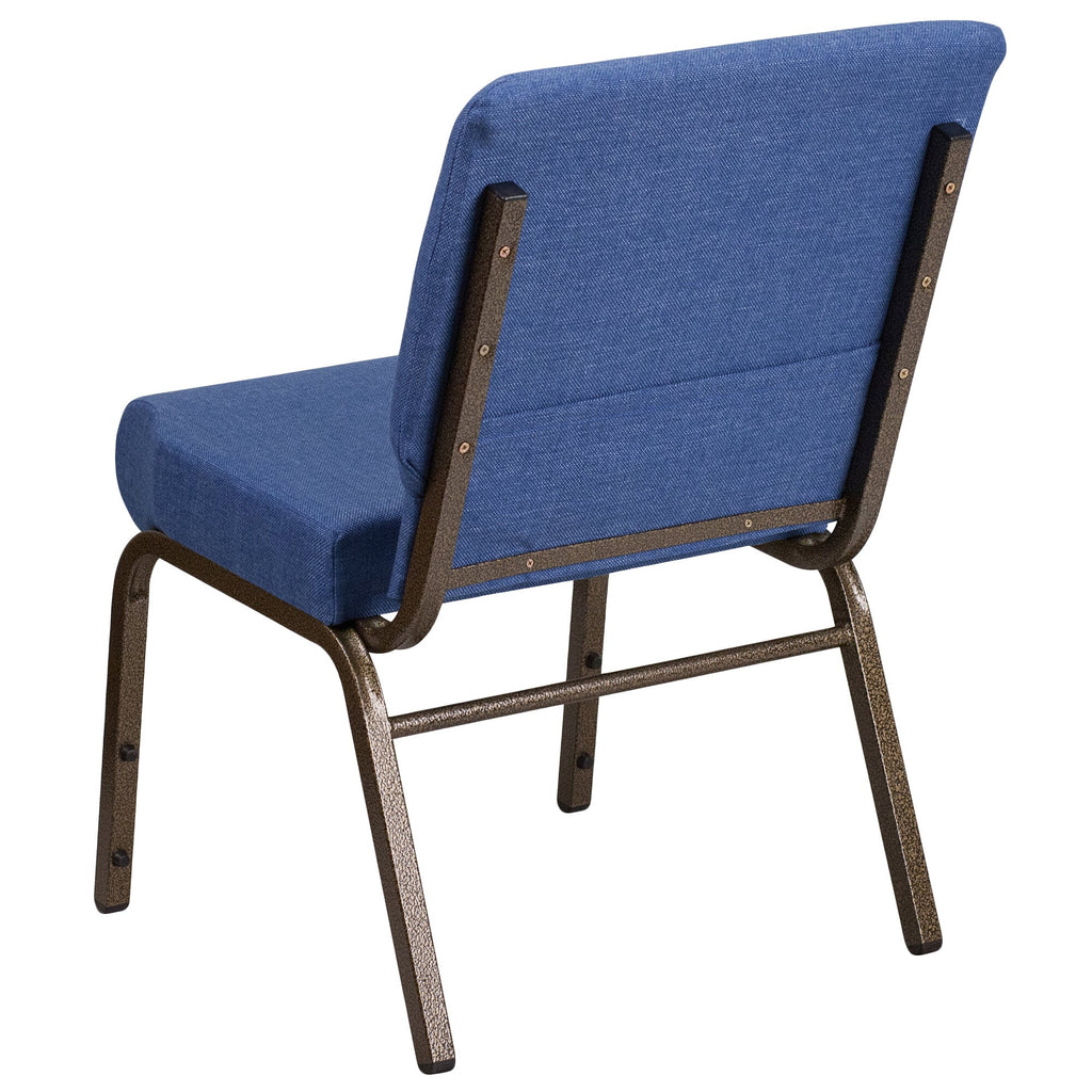 A blue TITAN church chair with metal legs.