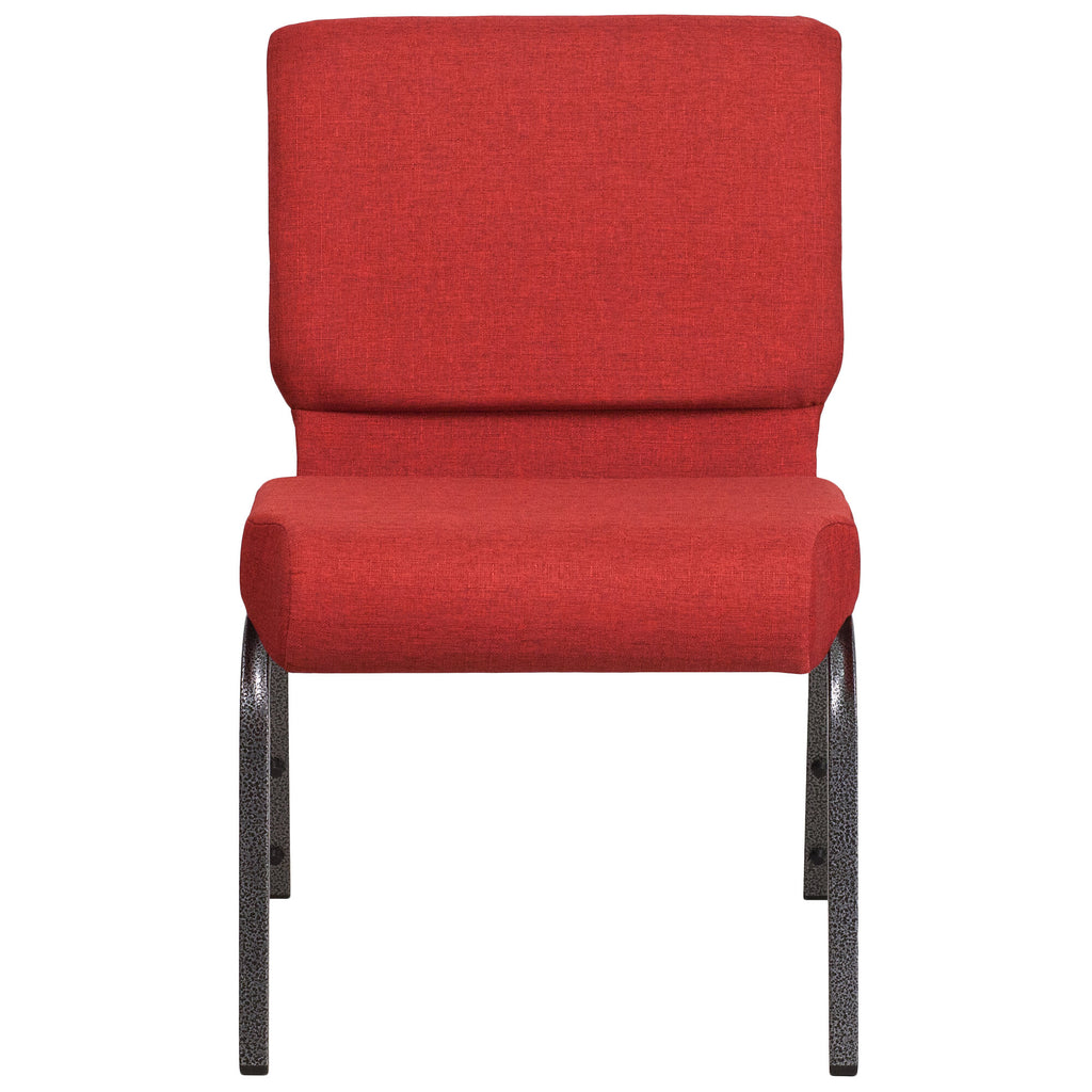 A TITAN crimson church chair with metal legs and a red fabric strip.