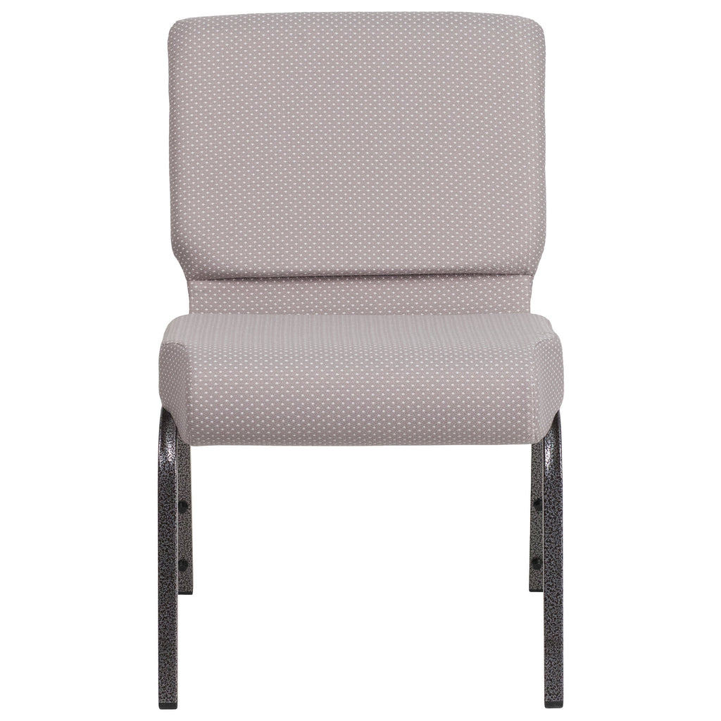 A gray TITAN church chair with a silver metal frame and white dots.