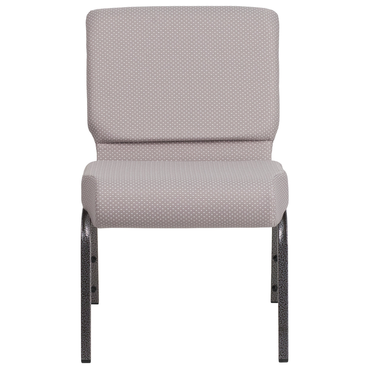 A gray TITAN church chair with a silver metal frame and white dots.