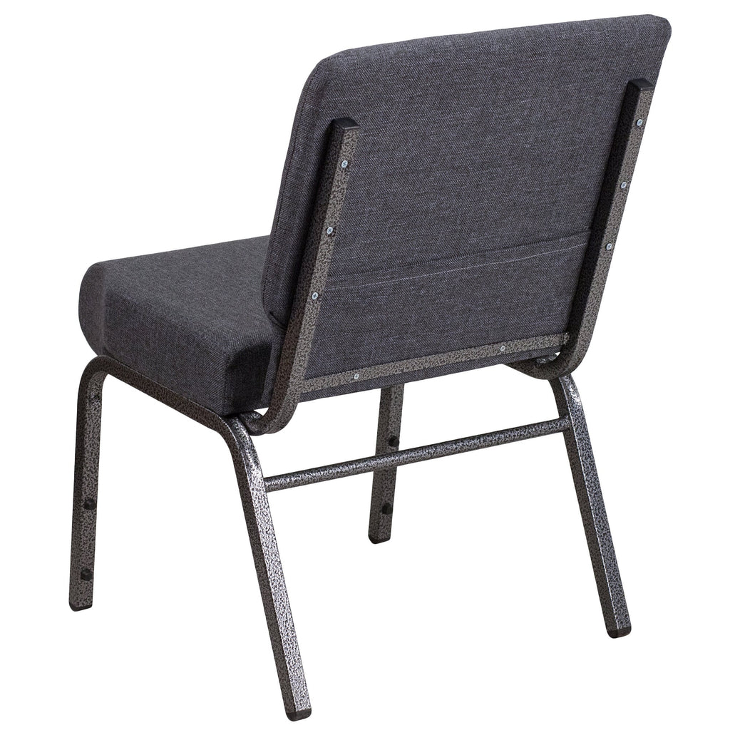 A TITAN dark gray church chair with metal legs.