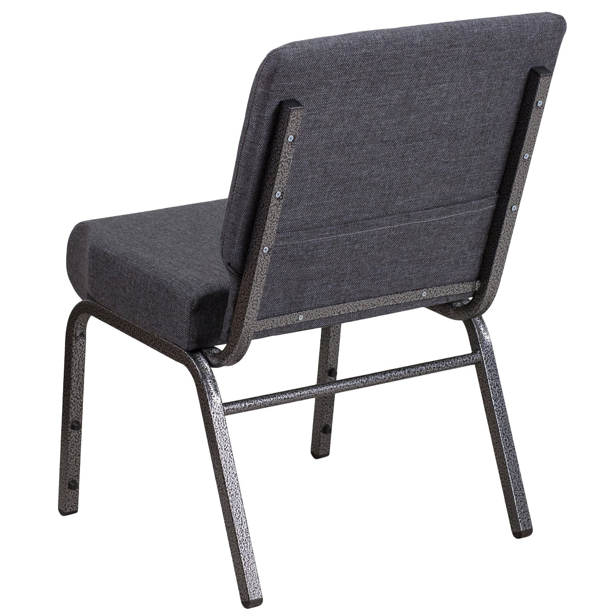 A TITAN dark gray church chair with metal legs.