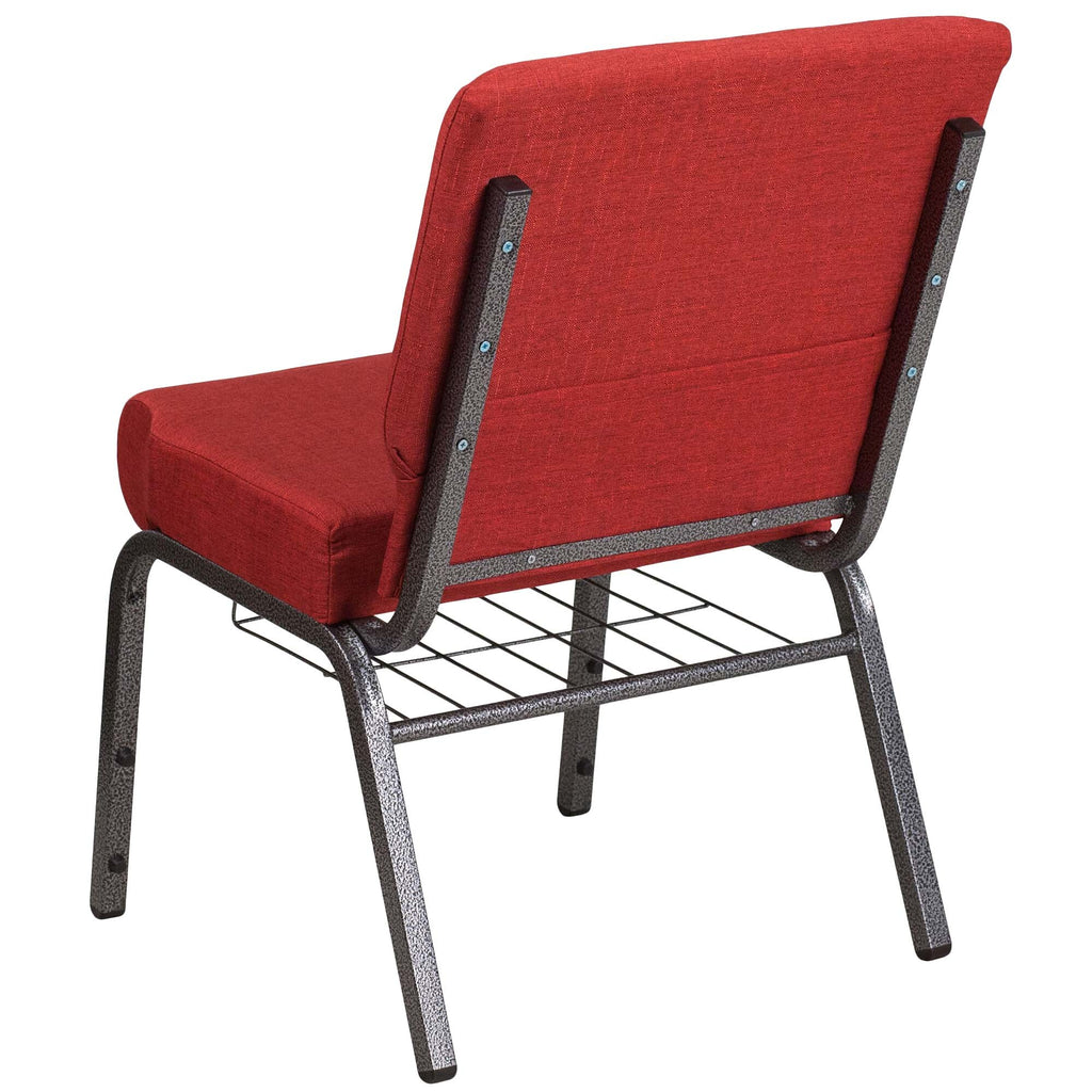 A red TITAN church chair with a metal frame.