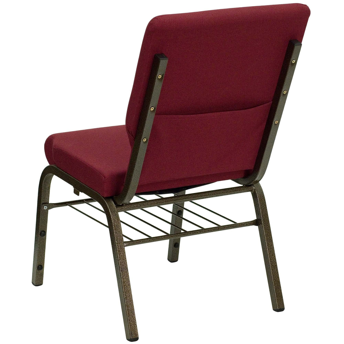 A TITAN burgundy church chair with metal legs.