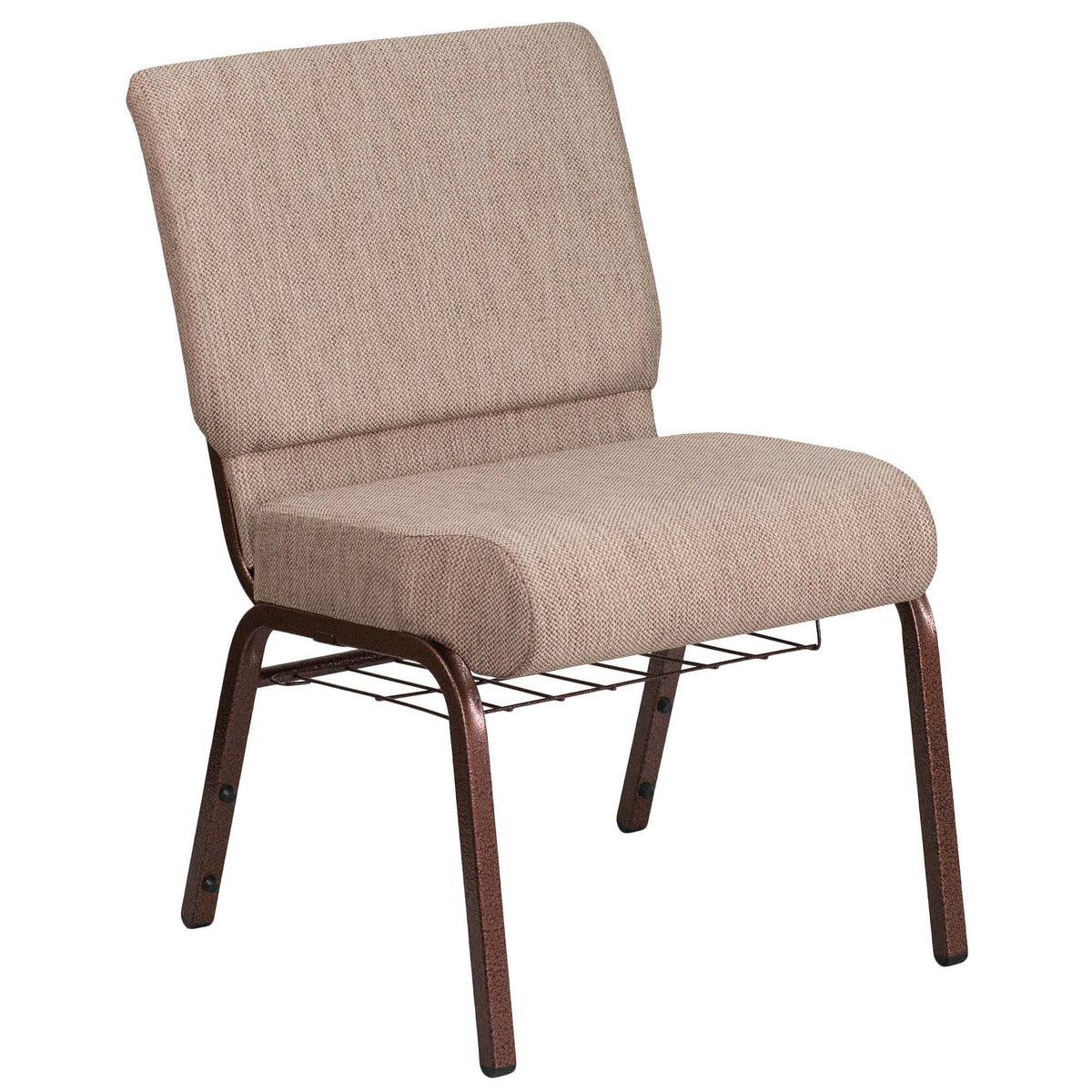 A tan colored TITAN church chair with brown metal legs.