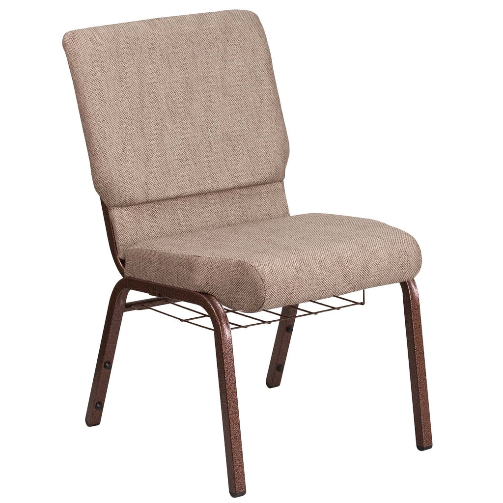 A beige TITAN church chair with a copper vein metal frame.