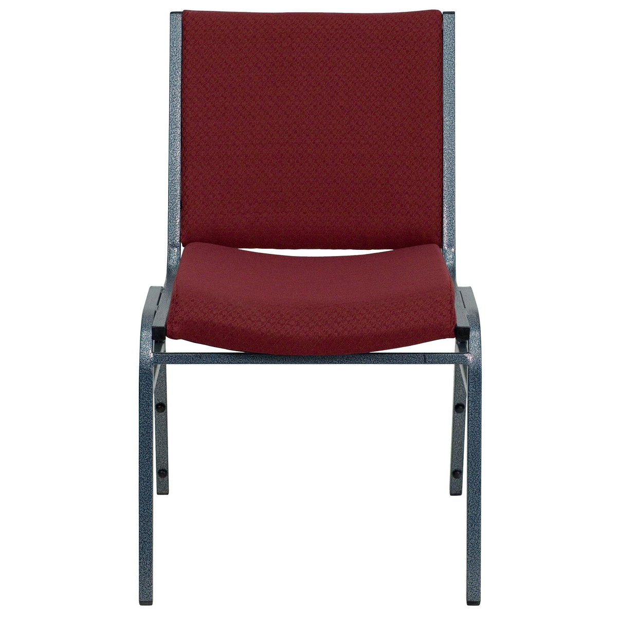 A TITAN Hercules Series burgundy fabric stack chair with a metal frame.