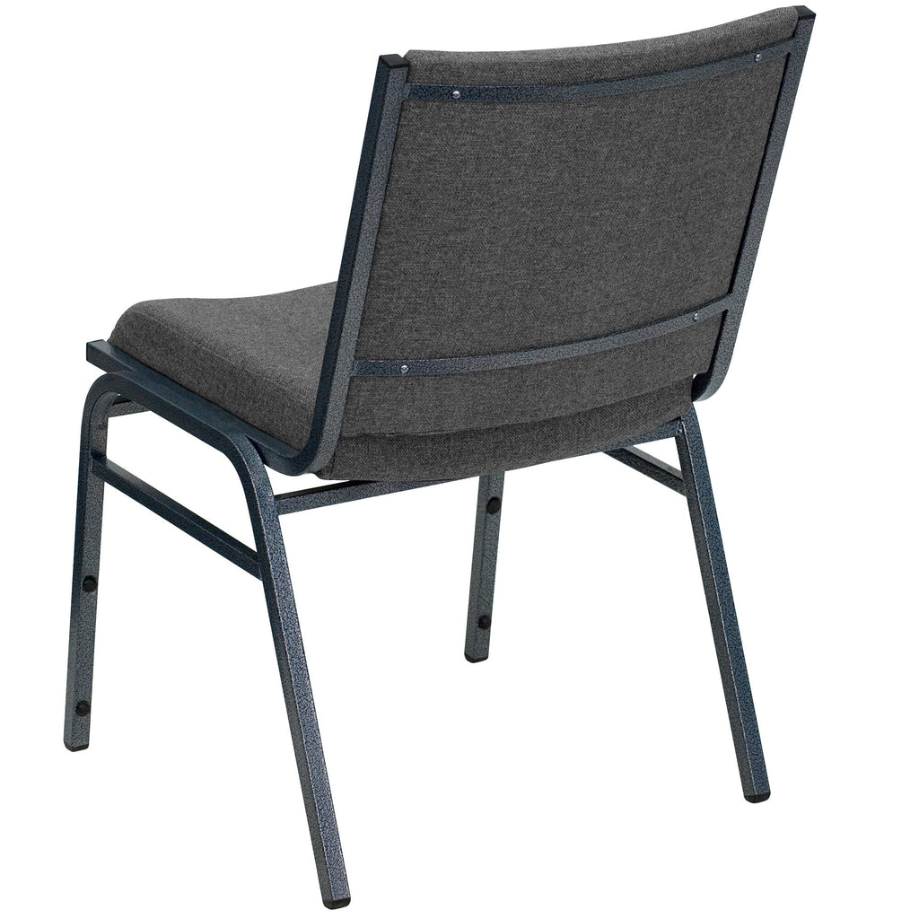 A gray TITAN Hercules Series stack chair with metal legs and gray fabric.