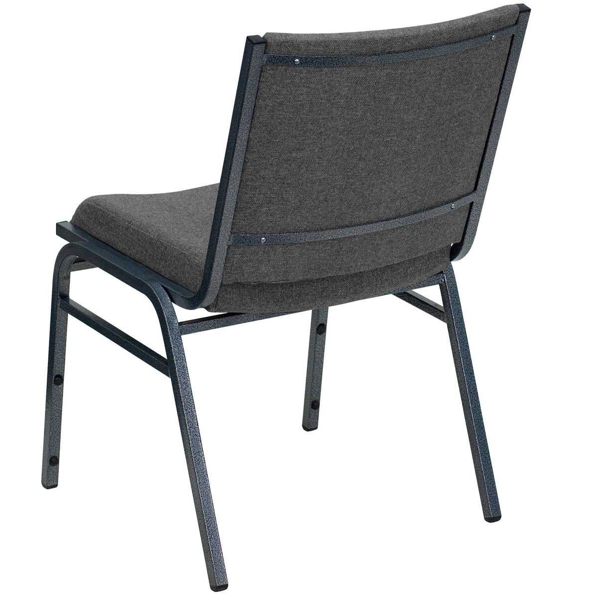 A gray TITAN Hercules Series stack chair with metal legs and gray fabric.