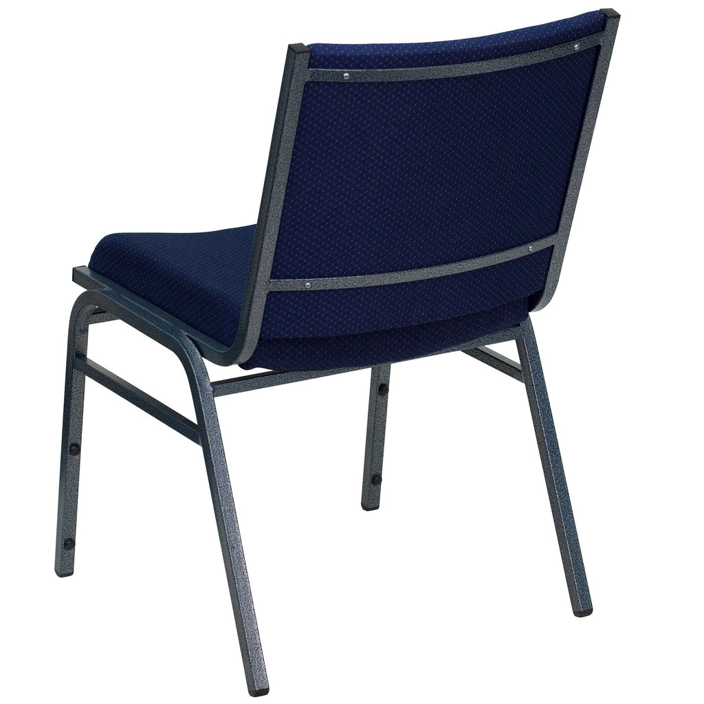 A navy TITAN Hercules Series stack chair with metal legs.
