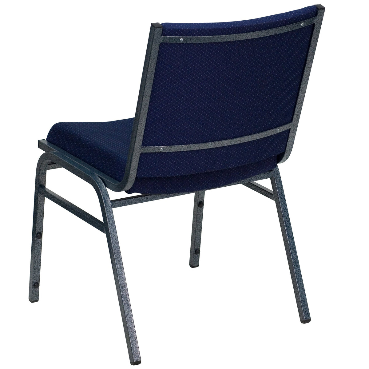 A navy TITAN Hercules Series stack chair with metal legs.