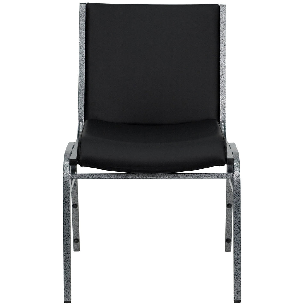 A black TITAN Hercules Series stack chair with a silver frame.