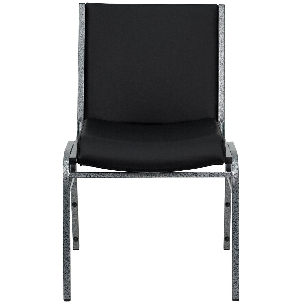 A black TITAN Hercules Series stack chair with a silver frame.