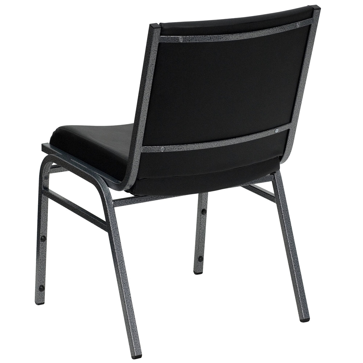 A black TITAN Hercules Series stack chair with metal legs.