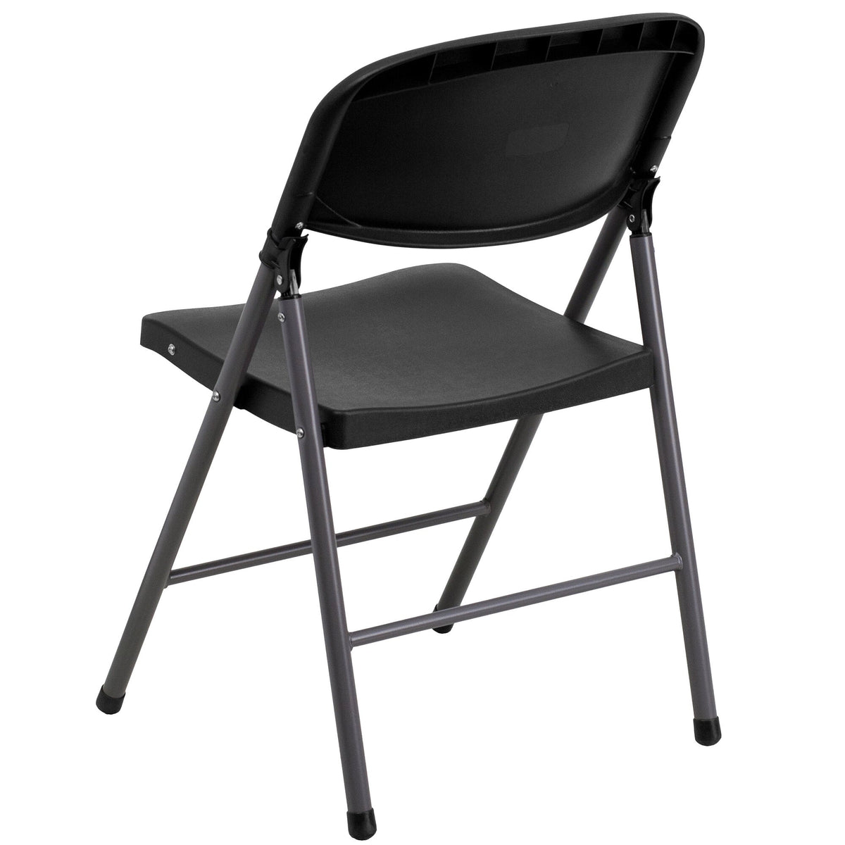 A TITAN black plastic folding chair with a black molded seat and charcoal metal frame.