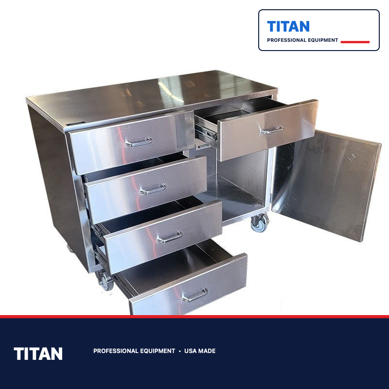 TITAN Rolling Cabinet with Drawers and Door – Model 1034-5WC — professional mortuary equipment by TITAN